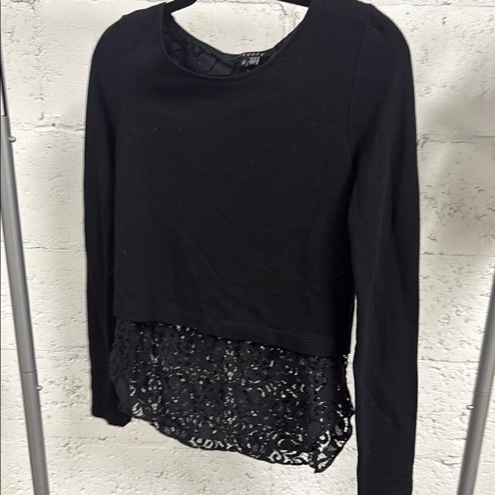 Theory Black Long Sleeve Lace Blouse - Zip Back Size Small Excellent Condition